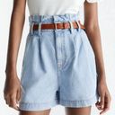 ZARA  // High-waisted Paperbag Denim Shorts Photo 0