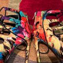 Steve Madden Cynthia Floral Multi Stilettos High Heel Peep Toe Sandals Zipper 8 Photo 4