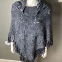 BCBG MaxAzria poncho sweater turtle funnel neck fringe denim blue grey one size Photo 1