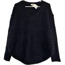 Umgee  Sweater Knitted Pullover Drop Shoulder Long Sleeve V-Neck Black Small Photo 0