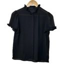 T Tahari  Short Sleeve Black Semi-Sheer Ruffled Button Up Blouse Women's Sz XS Photo 0