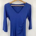 Kuhl  Organic Cotton Jersey Knit Salza Dress Ruched Bodice Tie Belt V Neck Blue S Photo 3