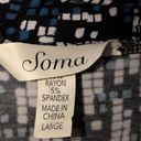 Soma  Dress Size Large Faux Wrap Top Black White Blue Long Sleeve Geometric Print Photo 1