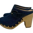 Veronica Beard  Dacey Buckle Platform Clogs Eclipse Blue Denim Mules Slip On 6 Photo 4