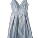 Alfred Sung  Satin Sleeveless V-Neck Pleated Mini Dress Size 2 Mist Blue NWOT Photo 0