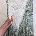 BCBGeneration  Women’s teal grey white v-neck plunge A-line satin feel dress Sz 8 Photo 2