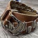 Vintage Western Leather Belt With Metal Detailing Size 34 Inches Photo 0