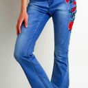 Umgee Floral Embroidered High Rise Raw Hem 5 Pocket Flare Jean 30 Photo 13