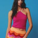 Mango MNG  Pink Crochet Knit Cropped Halter Tank Top Size Medium Photo 3