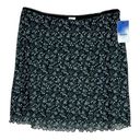 Abound  A-Line Mini Skirt Black Blue Floral Flowy Mesh Overlay Lettuce Trim Photo 0