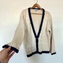 Vintage Contrast Cream And Navy Cardigan Sweater Blue Size M Photo 3