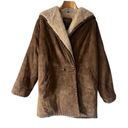 EXPRESS Vintage  Suede Leather Parka Jacket Hooded Faux Fur Lining Oversized OS Photo 8