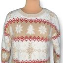 Holiday Time  Sweater Neutral Knit Pullover Cream Tan Snowflake Tree Fair Isle Photo 1