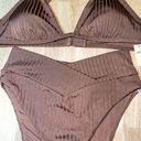 Aerie Large 2 Piece  Ribbed Shine Crossover High Cut Cheeky Bikini Top & Bottom Photo 1