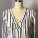 Vintage Havana Stripe Nautical Top with Rope Tie Front- Bell Sleeve- M Photo 2