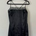 Meshki  Satin Lace Trim Black Slip Mini Dress NEW Size Large Photo 2