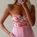 ZARA  Draped Floral Strapless Bodysuit in Ivory & Pink sz S Photo 0