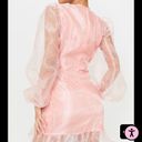 Pretty Little Thing Blush Organza Puff Sleeve Wrap Bodycon Dress  Photo 2
