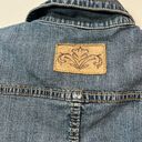 CAbi  Women’s Blue Denim Long Sleeve Ornate Button Up Jean Jacket Medium Photo 2