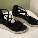 Eileen Fisher  Women’s Espadrille WedgeTumbled Nubuck Black Straps Sz 9 Jute Sole Photo 2