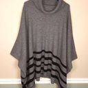 Tahari  Women’s Wool Yak Knit Gray Striped Drape Hem Cowl Neck Sweater Poncho Photo 0