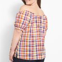 Lane Bryant  Plaid Cotton Off the Shoulder Short Sleeve Elastic Button Size 18/20 Photo 4