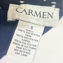 Carmen Marc Valvo  Navy Blue Polka Dot Puff Sleeve Blouse Size Small Photo 8