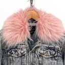 Juicy Couture  Black Label Pink Fur Collar Acid Wash Denim Sherpa Lined Jacket Photo 3