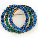 Vintage Blue  and Green Rhinestone Circles Brooch Pin Photo 6