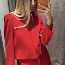 ZARA NWT  Red COLLARLESS CROPPED BLAZER. Size Medium Photo 1