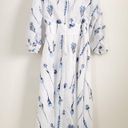 NWT Rare!! Lela Rose White Blue Floral Voile Full Sleeve V neck Midi Dress 10 Photo 14