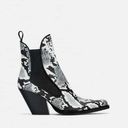 ZARA  COWBOY ANKLE Boots Pointed Snakeskin Booties Black/White Size 6/36 NEW Photo 0