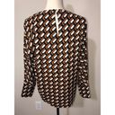 Mango  Size 4 Romi Geometric Print Blouse Long Sleeve Black Brown Shirt Top MNG Photo 5