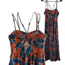 Jason Wu  Terracotta and Teal Floral Linen Blend Boho Tropical Midi Dress Small Photo 0