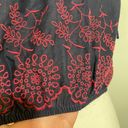 Arizona Jean Company NWT Navy Blue Chambray Red Embroidered Floral Ruched Crop Top Tank New Photo 5