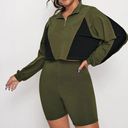 SheIn Plus Two Tone Zip Half Placket Sweatshirt and Biker Shorts Set Photo 1