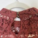 Bohme  High Neck Lace Short Sleeve Blouse Top with Keyhole Back V Front Detail Photo 6