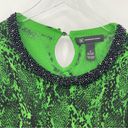 INC  crew snakeskin print beaded collar embellished pullover sweater green M Photo 2