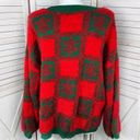 Holiday Time  Fancy Dog Checkerboard Fuzzy Ugly Christmas Sweater Red 3X Oversize Photo 4