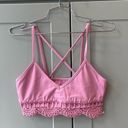 Carbon 38  Crochet Banded Macrame Pink Barbie Cropped Sports Bra Small Athletic Photo 0