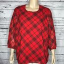 Calvin Klein  NWT Size 3X Red - Black Flocked Velvet Plaid Blouse Top Photo 0