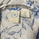 Prairie Rachel‎ Ashwell Pajama Top Linen Toile Floral Print Grecian Blue White Size M Photo 3