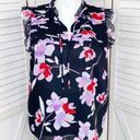 Calvin Klein  Floral Ruffle Trim Sleeveless Blouse Black Purple 1X Photo 1