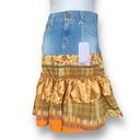 Levi's Vintage Levi’s Jean Skirt Orange Cream Floral Plaid Tiered Fabric Deadstock Photo 13