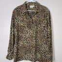 Maggy London Vintage  100% Silk Blouse Brown Animal Print Button Down Size 14 Photo 0