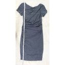 Betsy and Adam  Gray Ruched Sheath Cocktail Dress Midi Metallic Short Sleeve Size 8 Photo 11