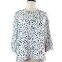 Elle Blouse Top Ruffle Bell Sleeve Pullover White Black Leopard Women’s Size XL Photo 0