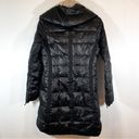 BCBG MAXAZRIA Long Puffer Coat Black Shiny Metallic Full Zip Size Small Photo 2