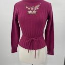 Cinch Vintage 90s Floral Embroidered Sweater Crew Neck Laced  Waist Magenta M Photo 0