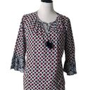 Tommy Bahama  Flare Bell Sleeve Blouse Lightweight‎ Tassel Geo Print Women Size S Photo 0